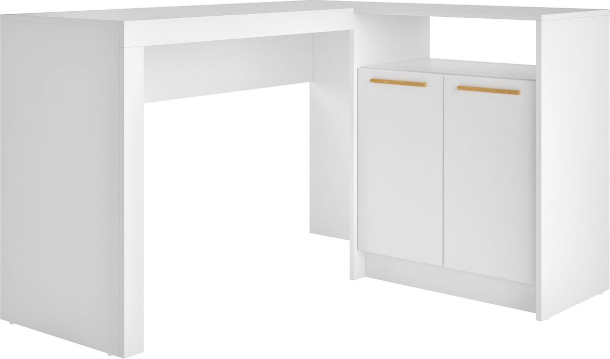 Manhattan Comfort Desks - Kalmar L -Shaped Office Desk with Inclusive Cabinet in White