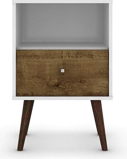 Manhattan Comfort Nightstands & Side Tables - Liberty Mid-Century - Modern Nightst& 1.0 White & Rustic Brown