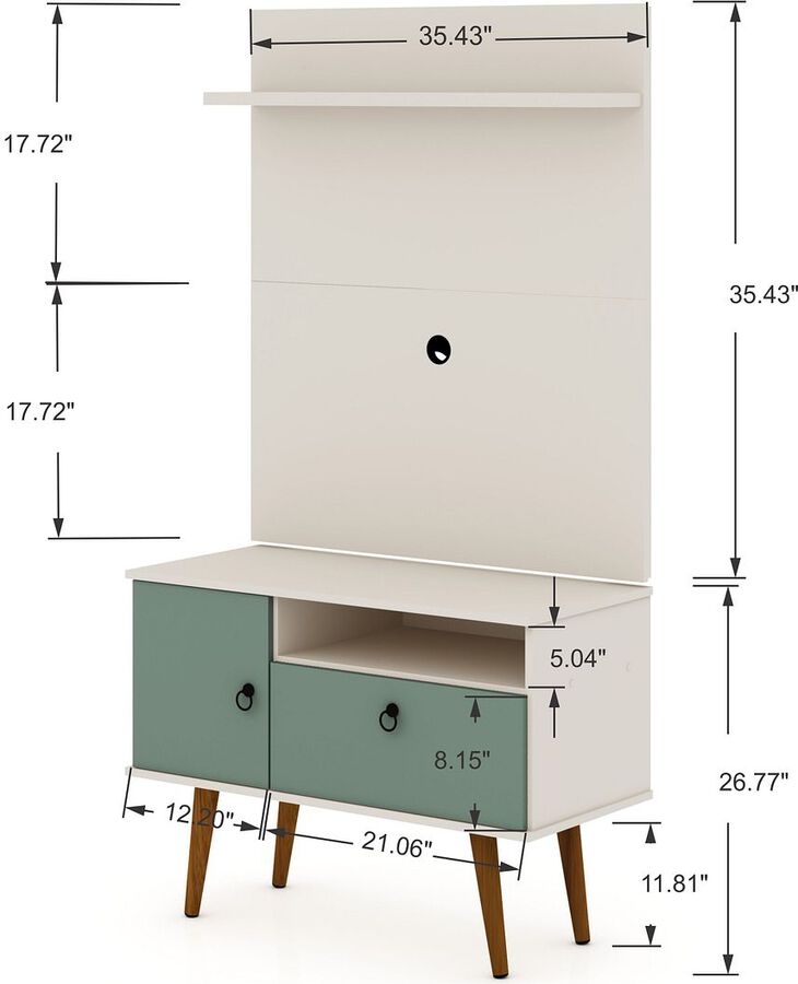 Manhattan Comfort TV & Media Units - Tribeca 35.43 TV Stand & Panel with Media & Display Shelves in Off White & Green Mint