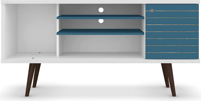 Manhattan Comfort TV & Media Units - Liberty 53.14" Mid-Century - Modern TV St& White & Aqua Blue