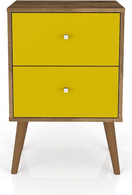 Manhattan Comfort Nightstands & Side Tables - Liberty Mid-Century - Modern Nightstand 2.0 with 2 Full Extension Drawers in Rustic Brown & Yellow