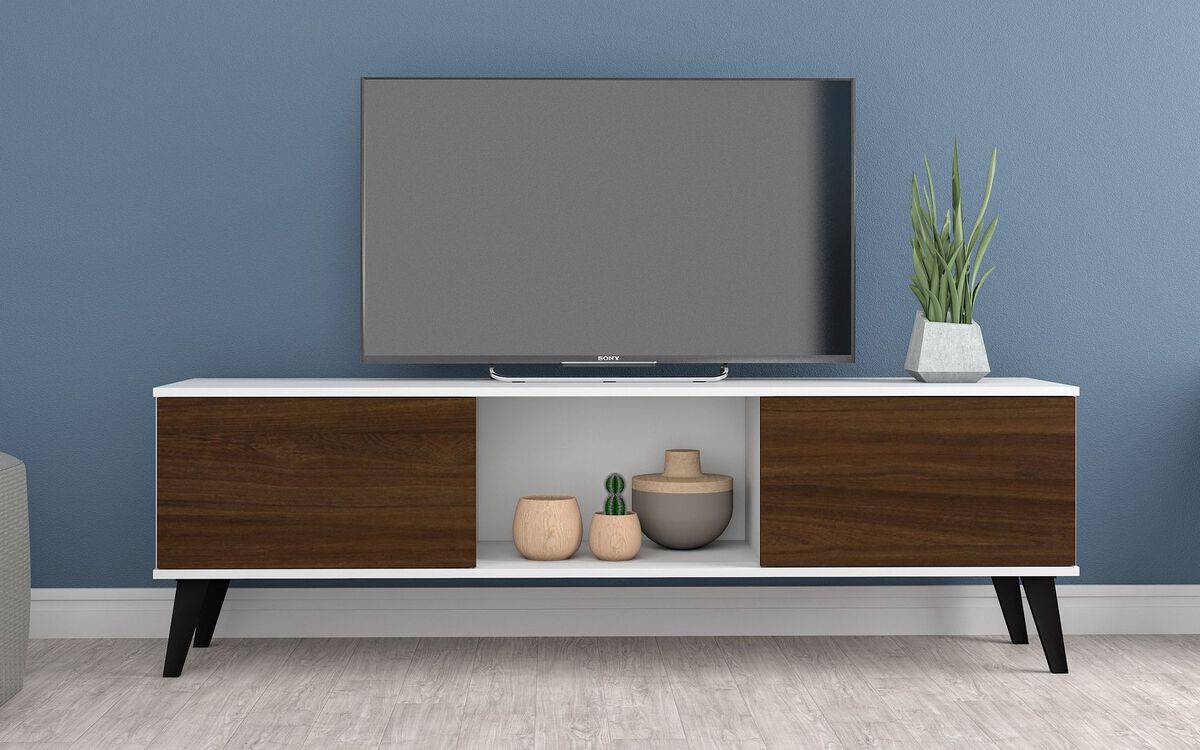 Manhattan Comfort TV & Media Units - Doyers 62.20 Mid-Century Modern TV Stand in White & Nut Brown