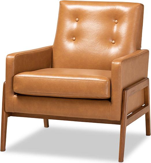 Wholesale Interiors Accent Chairs - Perris Mid-Century Modern Tan Faux Leather Upholstered and Walnut Brown Finished Wood