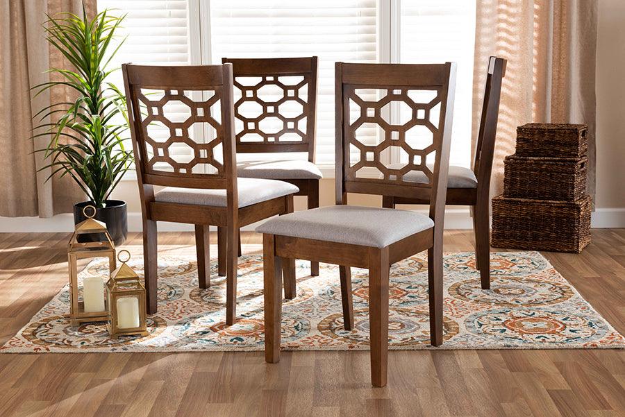 Wholesale Interiors Dining Chairs - Peter Grey Fabric Upholstered and Walnut Brown Finished Wood 4-Piece Dining Chair Set