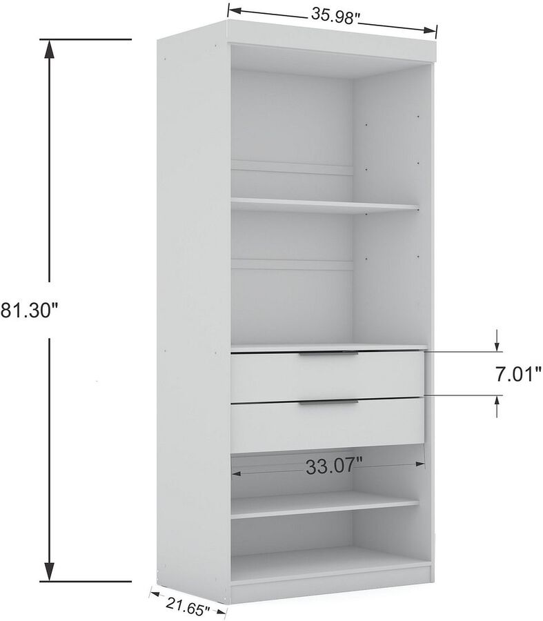 Manhattan Comfort Cabinets & Wardrobes - Mulberry 2.0 Sectional Modern Armoire Wardrobe Closet with 2 Drawers in White