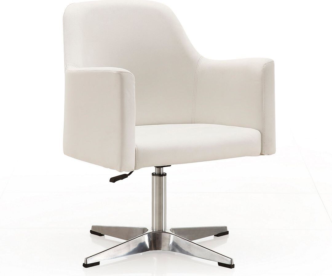 Manhattan Comfort Accent Chairs - Pelo White & Polished Chrome Faux Leather Adjustable Height Swivel Accent Chair