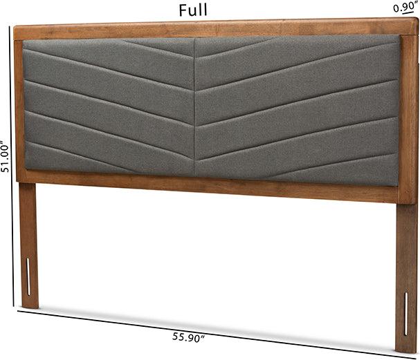 Wholesale Interiors Headboards - Iden Dark Grey Fabric Upholstered and Walnut Brown Finished Wood Full Size Headboard