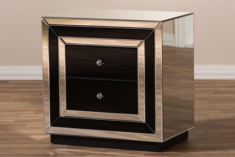 Wholesale Interiors Nightstands & Side Tables - Cecilia Nightstand Black/Silver Mirrored