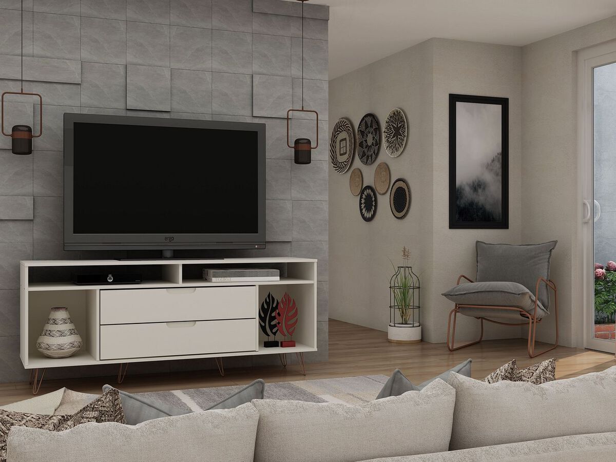 Manhattan Comfort TV & Media Units - Rockefeller 62.99 TV Stand with Metal Legs & 2 Drawers in Off White