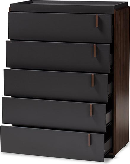 Wholesale Interiors Chest of Drawers - Rikke Modern and Contemporary Two-Tone Gray and Walnut Finished Wood 5-Drawer Chest