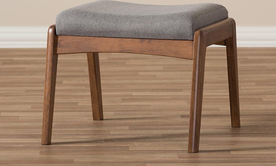 Wholesale Interiors Ottomans & Stools - Roxy Mid-Century Modern Walnut Wood Finishing and Gray Fabric Upholstered Ottoman