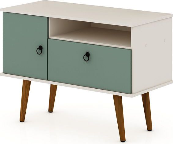 Manhattan Comfort TV & Media Units - Tribeca 35.43 TV Stand with Solid Wood Legs in Off White & Green Mint