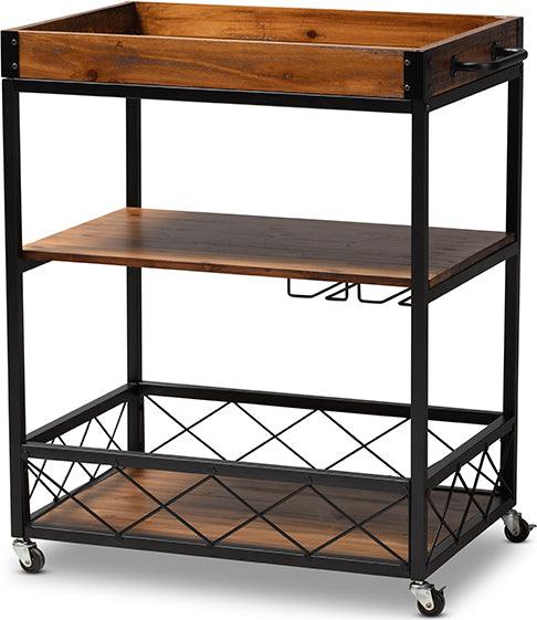 Shop Capri Vintage Rustic Industrial Oak Brown and Black Finished Mobile  Metal Bar Cart, Bar Units & Wine Cabinets