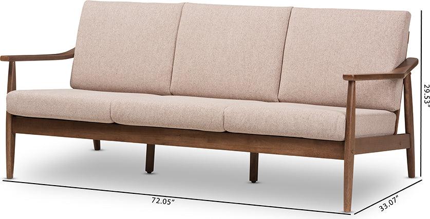 Venza Mid Century Modern Walnut Wood 3 Seater Sofa