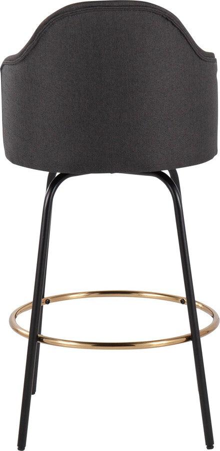 Lumisource Barstools - Ahoy Counter Stool With Black Metal Legs & Round Gold Metal With Charcoal (Set of 2)