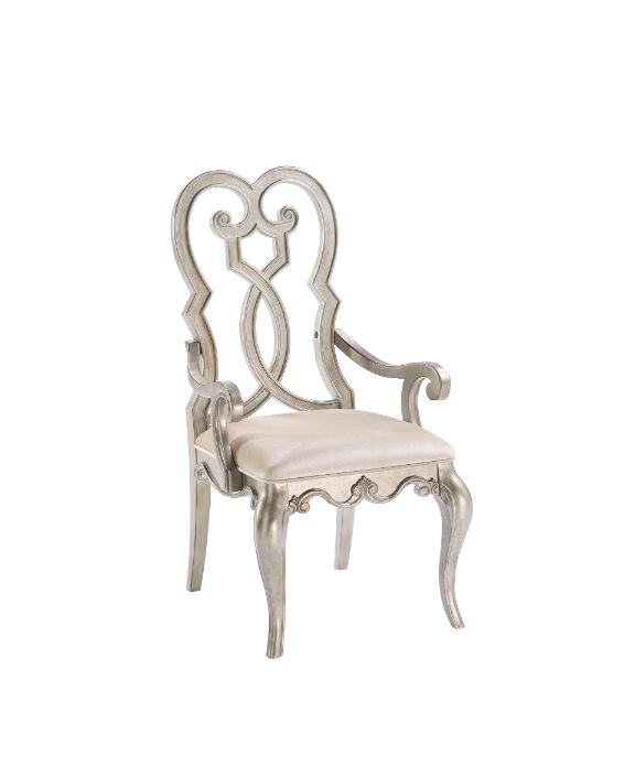 ACME Dining Chairs - ACME Esteban Arm Chair, Beige Fabric & Antique Champagne Finish