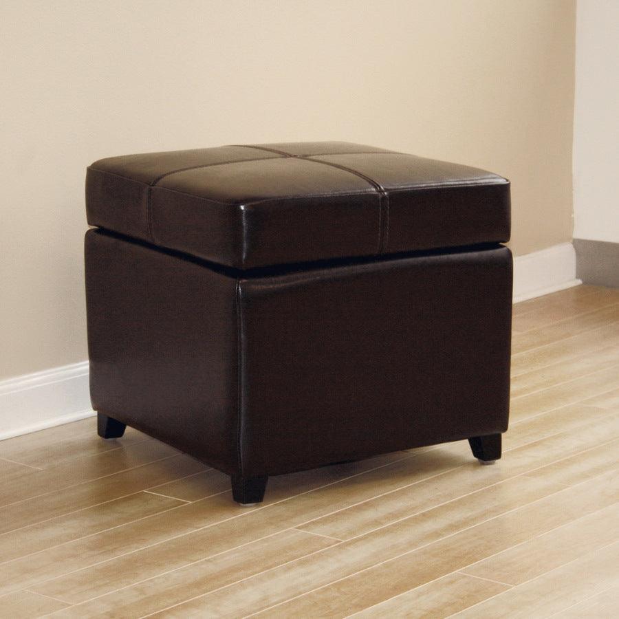 Wholesale Interiors Ottomans & Stools - Dark Brown Full Leather Storage Cube Ottoman