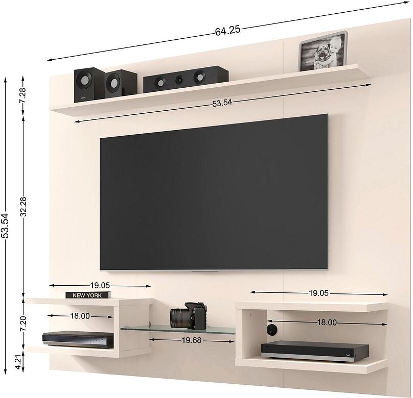 Manhattan Comfort TV & Media Units - Plaza 64.25 Modern Floating Wall Entertainment Center with Display Shelves in Off White