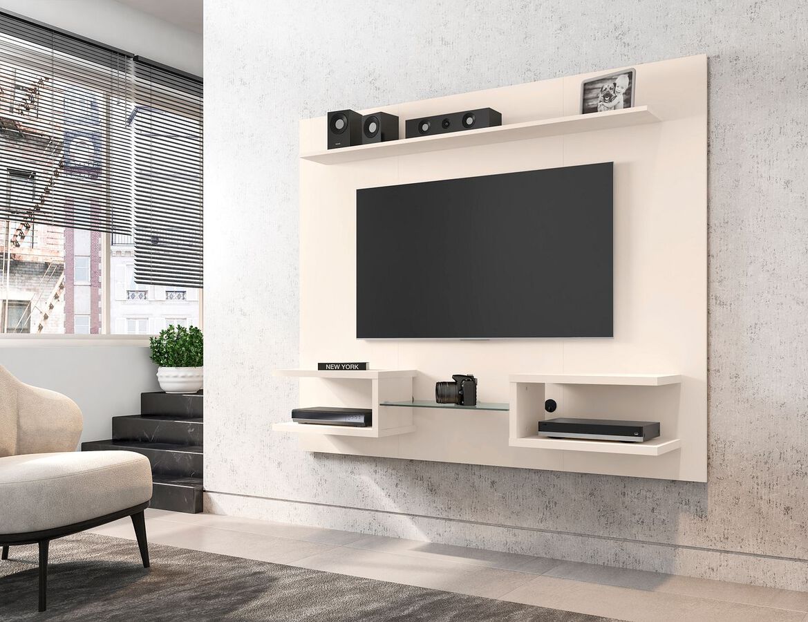 Manhattan Comfort TV & Media Units - Plaza 64.25 Modern Floating Wall Entertainment Center with Display Shelves in Off White