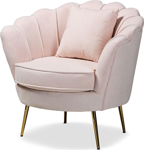 Wholesale Interiors Accent Chairs - Garson Glam and Luxe Blush Pink Velvet Fabric Upholstered and Gold Metal Finished Accent Chair