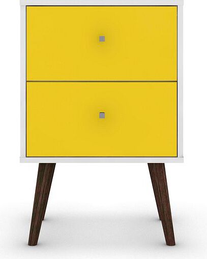 Manhattan Comfort Nightstands & Side Tables - Liberty Mid-Century - Modern Nightst& 2.0 White & Yellow