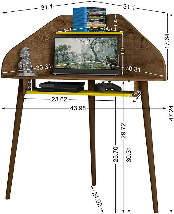 Manhattan Comfort Desks - Bradley Corner Desk with Keyboard Shelf in Rustic Brown & Yellow