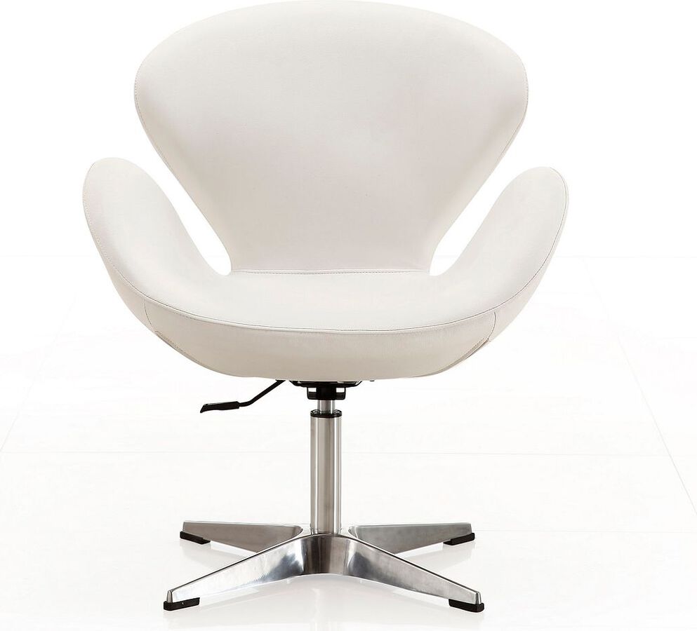 Manhattan Comfort Accent Chairs - Raspberry White & Polished Chrome Faux Leather Adjustable Swivel Chair