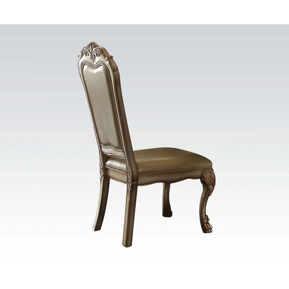 ACME Dining Chairs - ACME Dresden Side Chair (Set-2), Bone PU, Fabric & Gold Patina