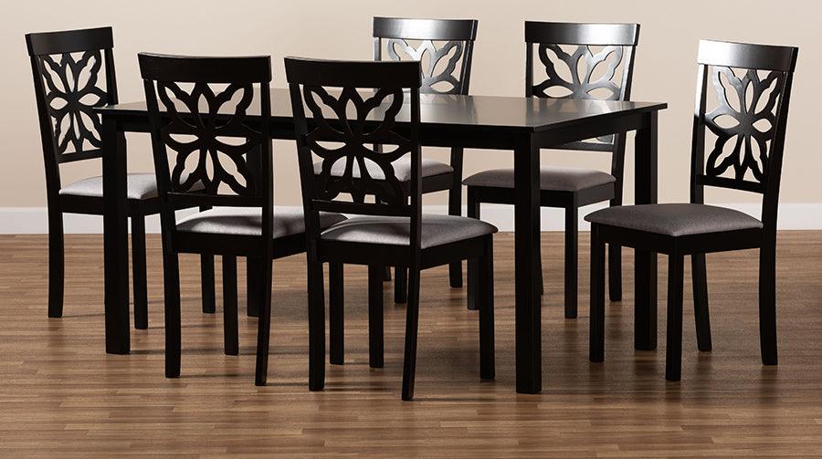 Wholesale Interiors Dining Sets - Dallas Grey Fabric Upholstered and Dark Brown Finished Wood 7-Piece Dining Set