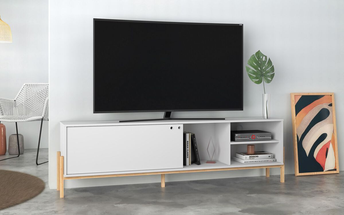 Manhattan Comfort TV & Media Units - Bowery 72.83 TV Stand with 4 Shelves in White and Oak