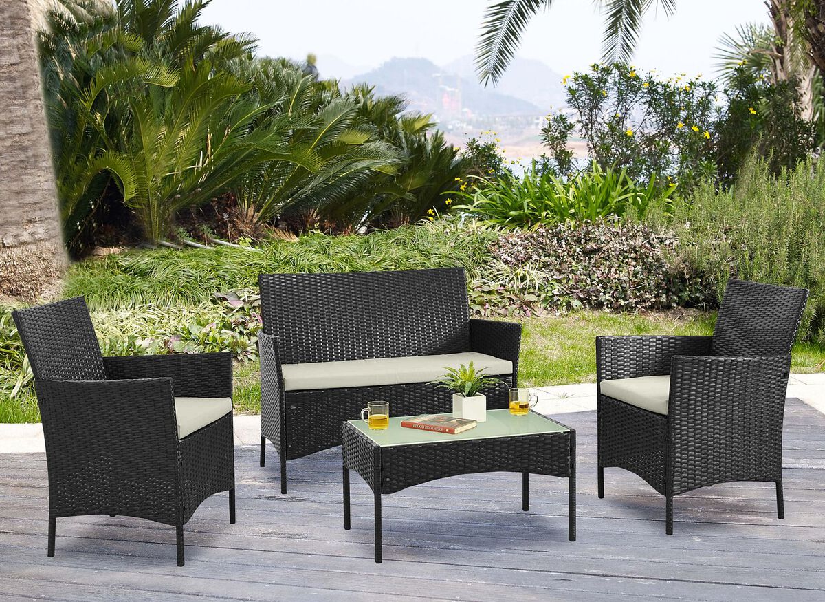 4 piece black rattan garden furniture patio discount set