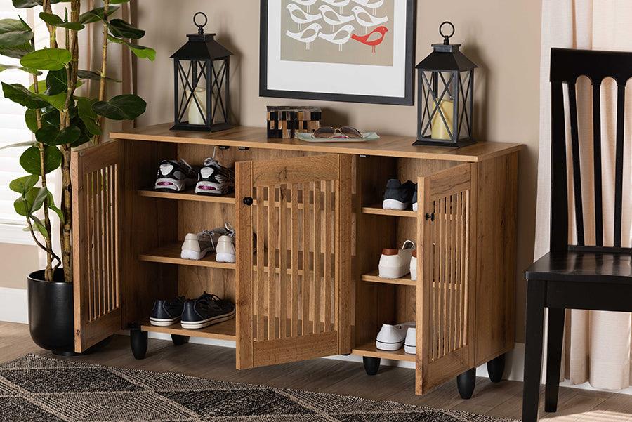 Baxton Studio Fernanda 4-Door Oak Brown Wooden Entryway Shoes Storage Tall Cabinet