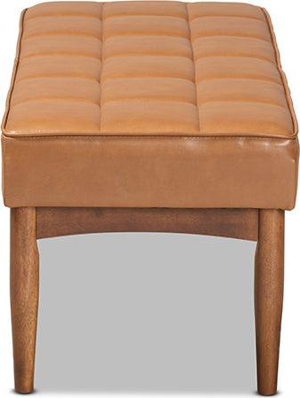 Wholesale Interiors Benches - Sanford Tan Faux Leather Upholstered and Walnut Brown Finished Wood Dining Bench