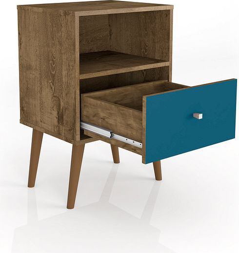 Manhattan Comfort Nightstands & Side Tables - Liberty Nightstand 1.0 in Rustic Brown and Aqua Blue