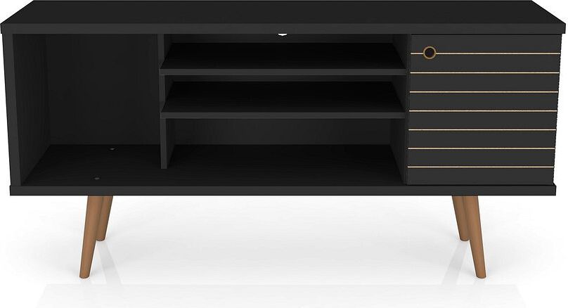 Manhattan Comfort TV & Media Units - Liberty 53.14" Mid-Century - Modern TV Stand with 5 Shelves & 1 Door in Black