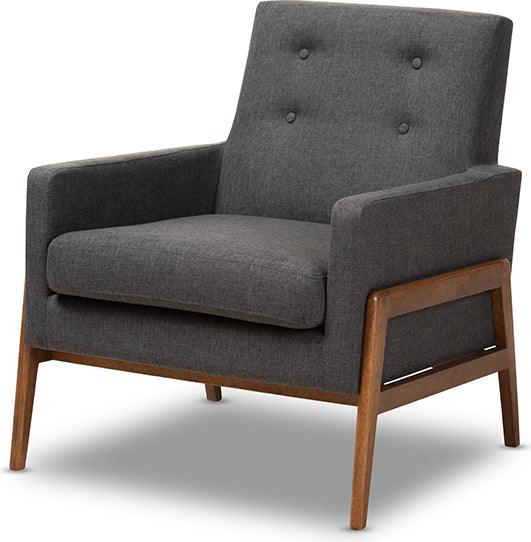 Wholesale Interiors Accent Chairs - Perris Mid-Century Modern Dark Gray Fabric Upholstered Walnut Wood Lounge Chair