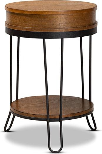 Wholesale Interiors Side & End Tables - Roald Vintage Rustic Walnut Brown Finished Wood and Black Finished 1-Drawer Metal End Table