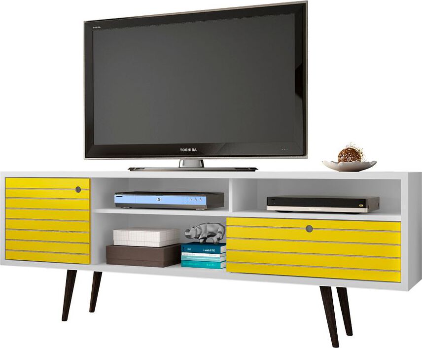 Manhattan Comfort TV & Media Units - Liberty 70.86" Mid-Century - Modern TV St& White & Yellow