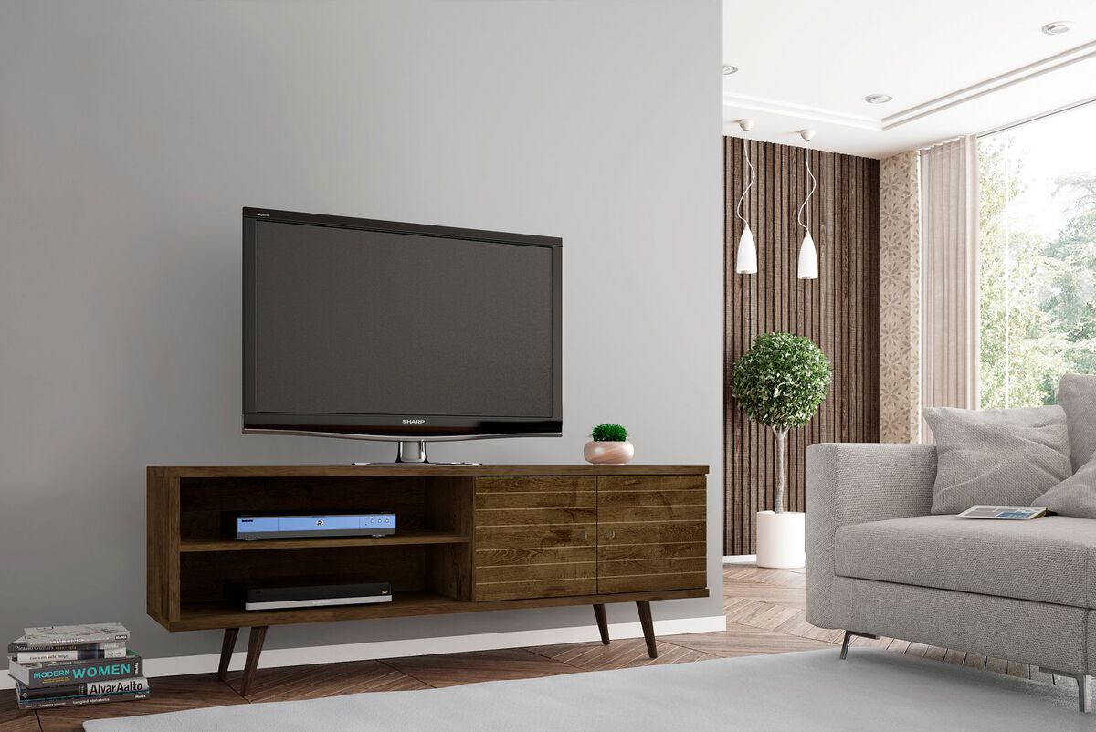 Manhattan Comfort TV & Media Units - Liberty 62.99" Mid-Century - Modern TV St& Rustic Brown