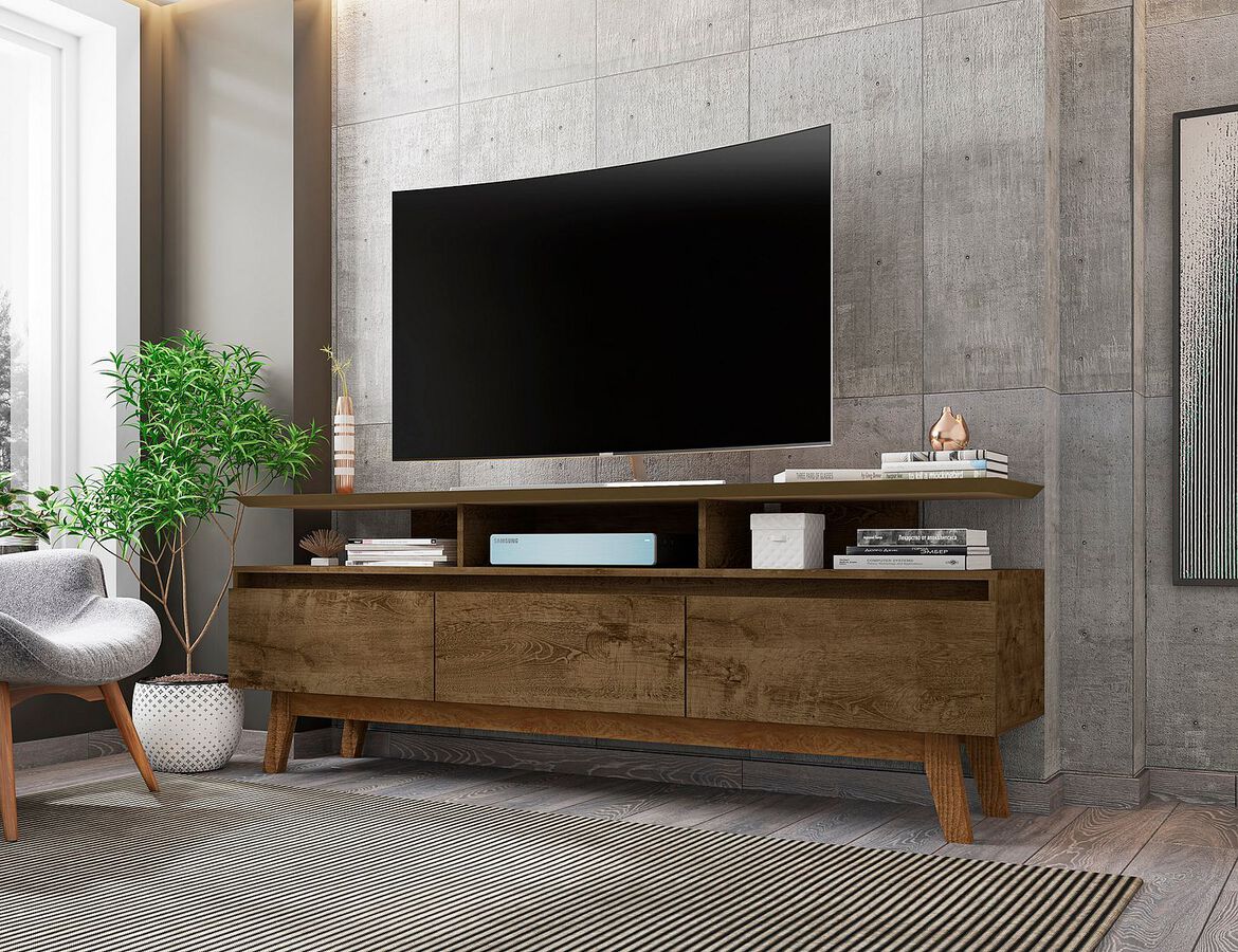 Manhattan Comfort TV & Media Units - Yonkers 70.86 TV Stand with Solid Wood Legs and 6 Media and Storage Compartments in Rustic Brown