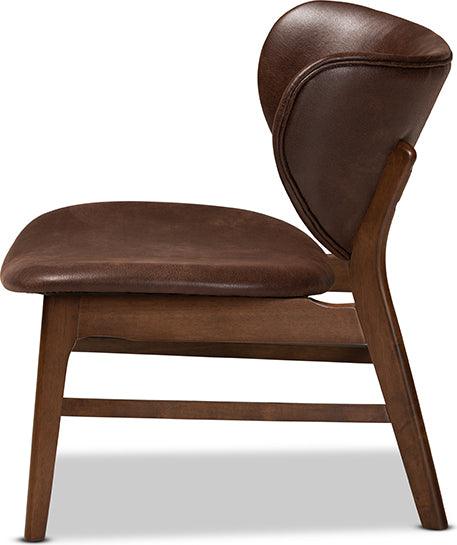 Wholesale Interiors Accent Chairs - Marcos Dark Brown Faux Leather Effect and Walnut Brown Finished Wood Living Room Accent Chair