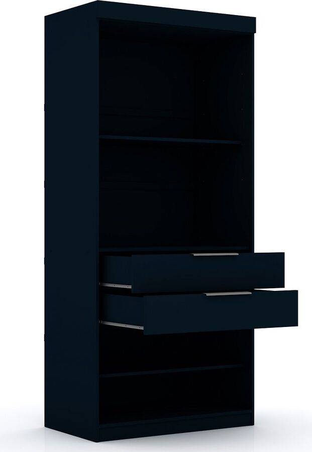 Manhattan Comfort Cabinets & Wardrobes - Mulberry 2.0 Sectional Modern Armoire Wardrobe Closet with 2 Drawers in Tatiana Midnight Blue