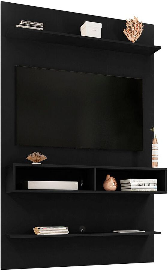 Manhattan Comfort TV & Media Units - Libra Long Floating 45.35 Wall Entertainment Center with Overhead Shelf in Black