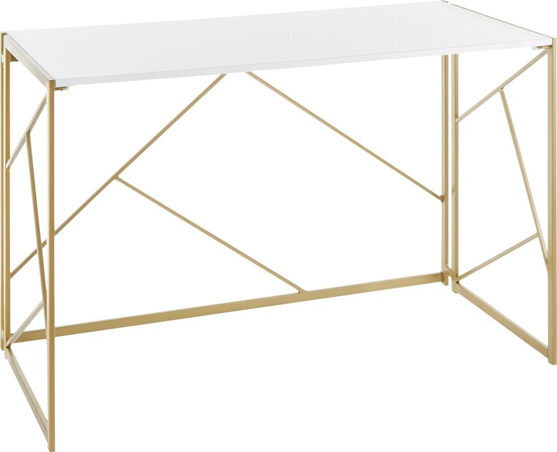 Lumisource Desks - Folia Contemporary Desk in Gold Metal and White Wood