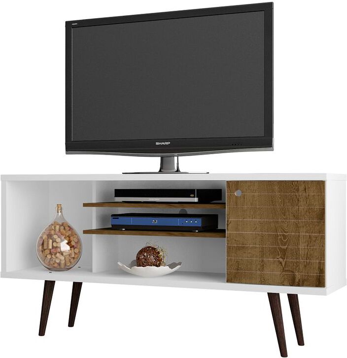 Manhattan Comfort TV & Media Units - Liberty 53.14" Mid-Century - Modern TV St& White & Rustic Brown