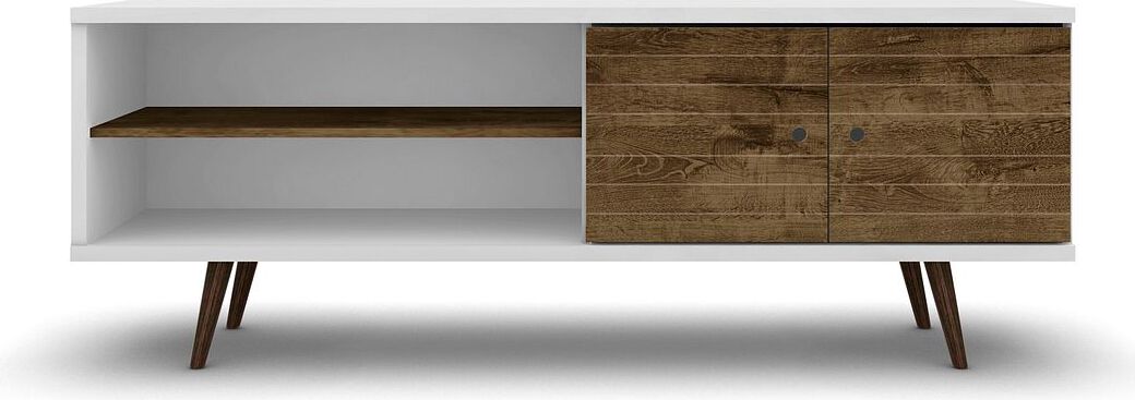 Manhattan Comfort TV & Media Units - Liberty 62.99" Mid-Century - Modern TV St& White & Rustic Brown