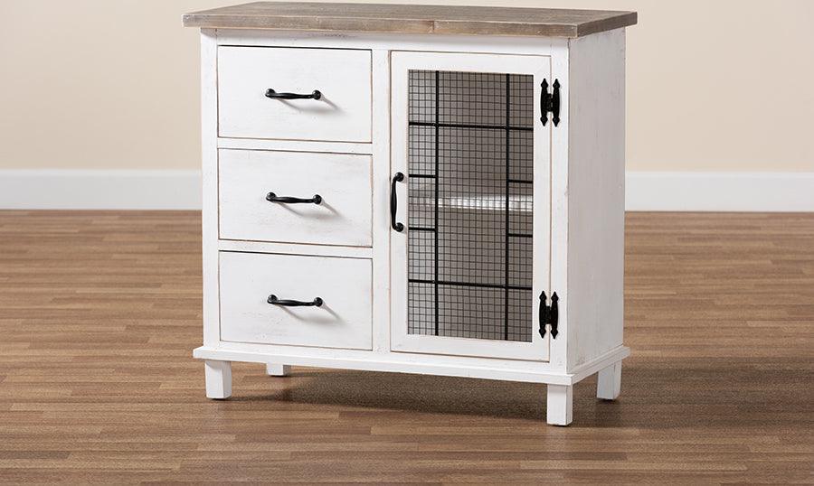 Wholesale Interiors Buffets & Cabinets - Faron Two-Tone Distressed White and Oak Brown Finished Wood 3-Drawer Storage Cabinet