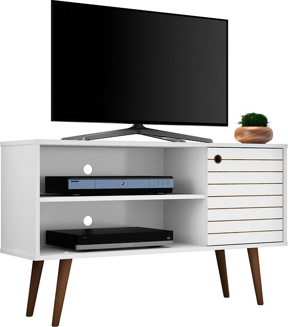 Manhattan Comfort TV & Media Units - Liberty 42.52" Mid-Century - Modern TV Stand with 2 Shelves & 1 Door in White