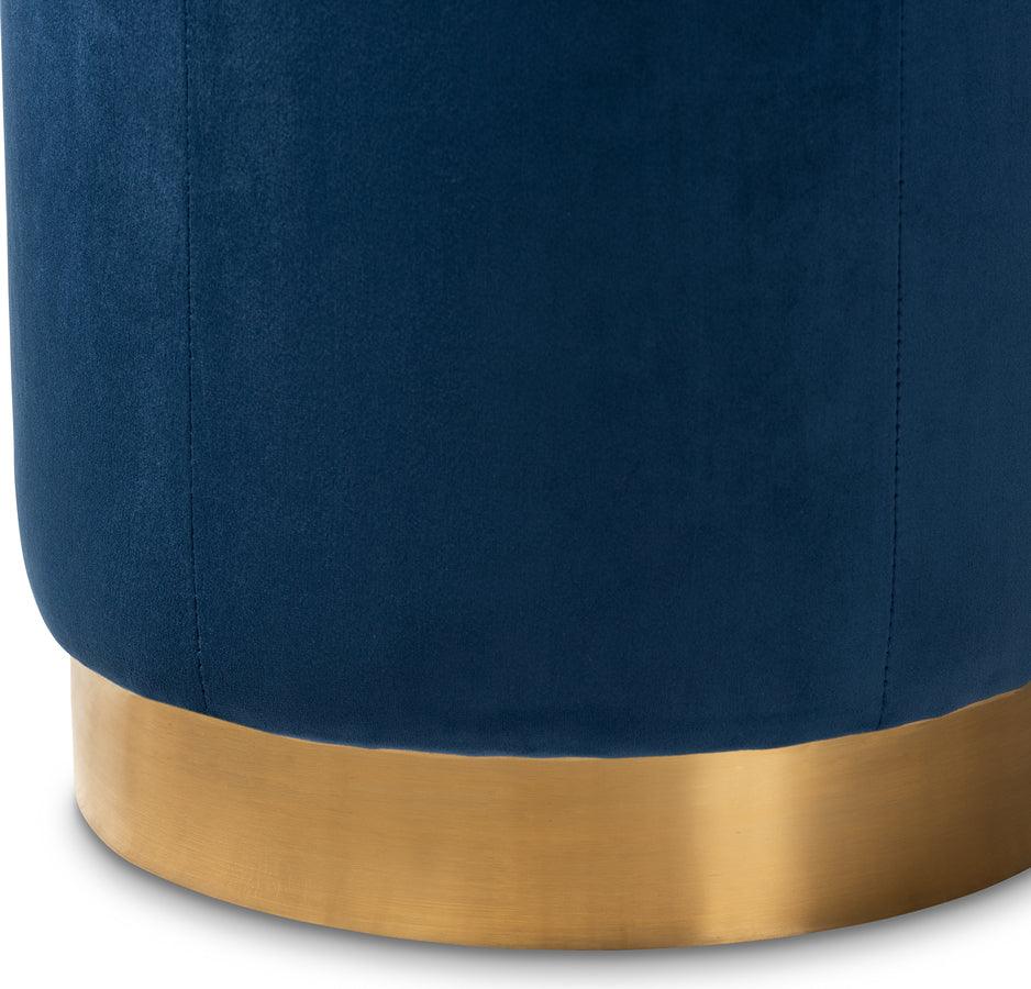 Wholesale Interiors Ottomans & Stools - Alonza Glam Navy Blue Velvet Fabric Upholstered Gold-Finished Ottoman