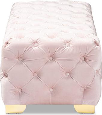 Wholesale Interiors Ottomans & Stools - Avara Light Pink Velvet Gold Finished Button Tufted Bench Ottoman